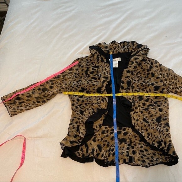 Maggie Sweet Open Front Jacket Black Brown Abstract Ruffle Fitted Crop Size PS - Picture 10 of 11